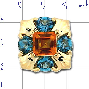 B3333 14K CITRINE AND LONDON BLUE TOPAZ SQUARE/TRILLION SLIDE 